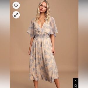 Lulus Subtle Romance Beige Floral Print Ruffled Midi Dress